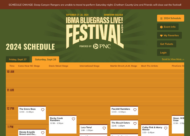 Screenshot of the IBMA bluegrass music festival website.